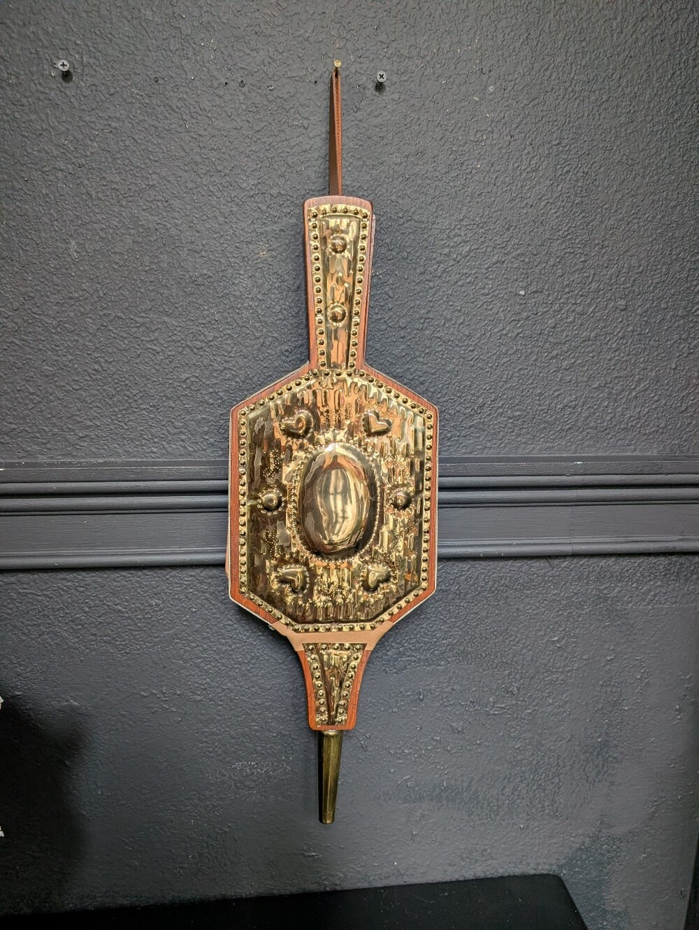 Vintage Ornate Brass & Wood Fireplace Bellows Hollywood Regency Spanish Revival